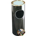 Glaro 141 Mount Everest Ash/Trash Receptacle with Sand Tray Top - 3 Gallon Capacity - 9" Dia. x 23" H - Satin Brass Cover