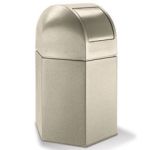 Hex Dome Lid Trash Can - 45 Gallon Capacity - 41 1/2" H x 25" W x 22" D - Sand Granite Beige