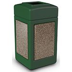 Commercial Zone 720354 StoneTec Aggregate Trash Can with Open Top - 42 Gallon Capacity - Forest Green with Riverstone Panels
