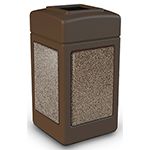 Commercial Zone 720355 StoneTec Aggregate Trash Can with Open Top - 42 Gallon Capacity - Brown with Riverstone Panels