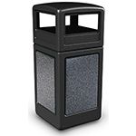 Commercial Zone 72041399 StoneTec Aggregate Trash Can with Dome Lid - 42 Gallon Capacity - Black with Pepperstone Panels