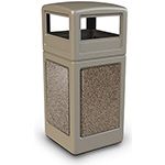 Commercial Zone 72041599 StoneTec Aggregate Trash Can with Dome Lid - 42 Gallon Capacity - Beige with Riverstone Panels