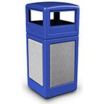 Commercial Zone 72043099 StoneTec Aggregate Trash Can with Dome Lid - 42 Gallon Capacity - Blue with Ashtone Panels