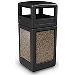 Commercial Zone 72045299 StoneTec Aggregate Trash Can with Dome Lid - 42 Gallon Capacity - Black with Riverstone Panels