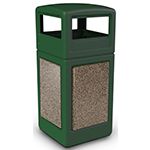 Commercial Zone 72045499 StoneTec Aggregate Trash Can with Dome Lid - 42 Gallon Capacity - Forest Green with Riverstone Panels