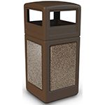 Commercial Zone 72045599 StoneTec Aggregate Trash Can with Dome Lid - 42 Gallon Capacity - Brown with Riverstone Panels