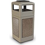 Commercial Zone 72051599 StoneTec Aggregate Trash Can with Ash/Trash Dome Lid - 42 Gallon Capacity - Beige with Riverstone Panels
