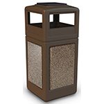 Commercial Zone 72055599 StoneTec Aggregate Trash Can with Ash/Trash Dome Lid - 42 Gallon Capacity - Brown with Riverstone Panels