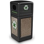 Commercial Zone 72235299 StoneTec Recycle42 Recycling Containers - 42 Gallon Capacity - 18.5" Sq. x 41.75" H - Black with Riverstone Panels