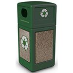 Commercial Zone 72235499 StoneTec Recycle42 Recycling Containers - 42 Gallon Capacity - 18.5" Sq. x 41.75" H - Forest Green with Riverstone Panels