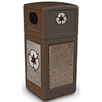 Commercial Zone 72235599 StoneTec Recycle42 Recycling Containers - 42 Gallon Capacity - 18.5" Sq. x 41.75" H - Brown with Riverstone Panels
