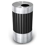 Commercial Zone 727543 Riverview 1 Series Open Top Waste Receptacle - 25 Gallon Capacity - 18 1/4" Dia. x 35" H - Black with Stainless Steel Accents