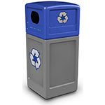 Commercial Zone 74613499 Recycle42 Recycling Container - 42 Gallon Capacity - 18.5" Sq. x 41.75" H - Gray with Blue Dome Lid