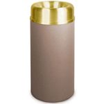 Rubbermaid / United Receptacle AOT15SBBR - Crowne Collection Small Open Top Trash Receptacle - 15 Gallon Capacity - 15" Dia. x 30" H - 9" Dia. Disposal Opening - Brown Textured Body with Satin Brass Top