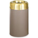 Rubbermaid / United Receptacle AOT30SBBR Crowne Collecton Small Open Top Trash Receptacle - 30-Gallon Capacity - 20" Dia. x 34.5" H - 12" Dia. Disposal Opening - Brown textured body with Satin Brass Top
