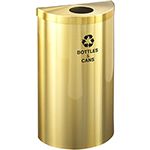 Glaro B1899VBE RecyclePro Value Half Round Receptacle with Round Opening - 16 Gallon Capacity - 30" H x 18" W x 9" D - Satin Brass