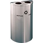 Glaro BC1899SA RecyclePro Half Round Receptacle with Two Round Openings - 14 Gallon Capacity - 30" H x 18" W x 9" D - Satin Aluminum