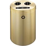 Glaro BCP20BE "RecyclePro 3" Receptacle with Paper Slot and Two Round Openings - 33 Gallon Capacity - 20" Dia. x 31" H - Satin Brass