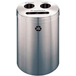 Glaro BCP20SA "RecyclePro 3" Receptacle with Paper Slot and Two Round Openings - 33 Gallon Capacity - 20" Dia. x 31" H - Satin Aluminum