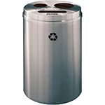 Glaro BPW20SA "RecyclePro 3" Receptacle with Paper Slot and Two Round Openings - 33 Gallon Capacity - 20" Dia. x 31" H - Satin Aluminum
