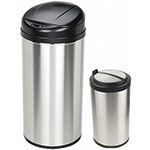 Nine Stars CB-DZT-49-8/12-18 Combo Infrared Touchless Waste Receptacles - (1) 13 Gallon and (1) 3.2 Gallon Capacity - Stainless Steel with Black Accents