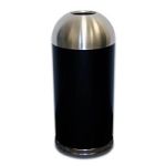 Imprezza DOT15SSBKGL Bullet Dome Open Top Waste Can - 15 Gallon Capacity - 15" Dia. x 35 1/2" H - Black Body with Stainless Steel Top