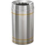 Glaro F2034SA Capri Collection Funnel Top Trash Can - 33 Gallon Capacity - 20" Dia. x 36" H - Satin Aluminum with Satin Brass Bands