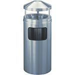 Glaro H1503SA New Yorker Collection Canopy Top Receptacle with Sand Urn - 10 Gallon Capacity - 15" Dia. x 39" H - Satin Aluminum