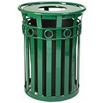 Witt Industries M3600-R Oakley Collection Decorative Slatted Waste Receptacle - 36 Gallon Capacity -  28" dia x 36" H  - Silver, Black, Brown, and Green