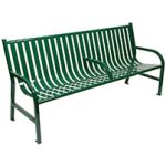 Witt Industries M6-BCH-ARM Oakley Collection Slatted Metal Bench with Center Arm Rest - 72" W x 24" D x 34" H - Brown, Black and Green