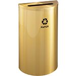 Glaro P1899BE RecyclePro Half Round Receptacle with Slot Opening - 14 Gallon Capacity - 30" H x 18" W x 9" D - Satin Brass