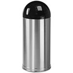 Rubbermaid / United Receptacle R1536SSS Metallic Designer Line Bullet Trash Can - Satin Stainless Steel with Black Top - 15" Dia. x 36" H - 15 Gallon Capacity