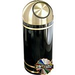 Glaro S1255 Monte Carlo Collection Dome Top Receptacle - 8 Gallon Capacity - 12" Dia. x 30" H - Satin Brass Accents