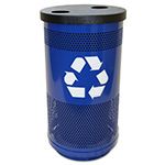 Witt Industries SC35-02 Stadium Series Recycling Receptacle with Flat Top Recycling Lid and 2 Hole Openings - 18.5" Dia. x 33.75" H - 35 Gallon Capacity - Blue in Color