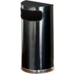 Rubbermaid / United Receptacle SO8-20B European Designer Line Half Round Waste Receptacle - Black with Mirror Chrome - 9 Gallon Capacity - 18" W x 32" H x 9" D - Disposal Opening is 15" W x 5" H