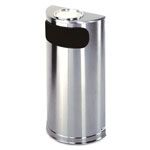 Rubbermaid / United Receptacle SO8SUSSS Metallic Designer Line Half Round Ash/Trash Receptacle - Satin Stainless Steel - 9 Gallon Capacity - 18" W x 32" H x 9" D - Disposal Opening is 15" W x 5" H