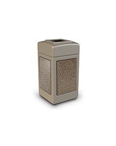 Commercial Zone 720315 StoneTec Aggregate Trash Can with Open Top - 42 Gallon Capacity - Beige with Riverstone Panels