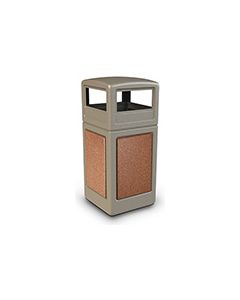 Commercial Zone 72041699 StoneTec Aggregate Trash Can with Dome Lid - 42 Gallon Capacity - Beige with Sedona Panels