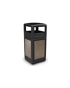 Commercial Zone 72045299 StoneTec Aggregate Trash Can with Dome Lid - 42 Gallon Capacity - Black with Riverstone Panels