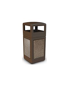 Commercial Zone 72045599 StoneTec Aggregate Trash Can with Dome Lid - 42 Gallon Capacity - Brown with Riverstone Panels