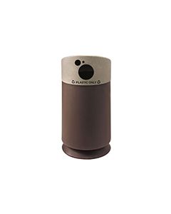 Commercial Zone 7532423999 Galaxy Collection Recycling Receptacle with "Plastic Only" Lid - 35 Gallon Capacity - 21 1/2" Dia. x 42 1/2" H - Brown Base with Lunar Sand Top