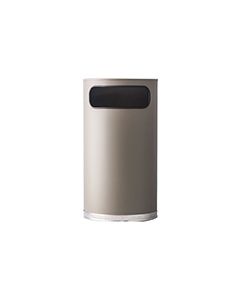 Witt Industries 9HR-TP Side Entry Half Round Waste Receptacle - 9 Gallon Capacity - 18" W x 32" H x 8 1/2" D - Taupe Body with Chrome Base