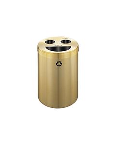 Glaro BCT20BE "RecyclePro 3" Receptacle with Half Round Opening and Two Hole Openings - 33 Gallon Capacity - 20" Dia. x 31" H - Satin Brass