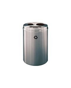 Glaro BPW20SA "RecyclePro 3" Receptacle with Paper Slot and Two Round Openings - 33 Gallon Capacity - 20" Dia. x 31" H - Satin Aluminum