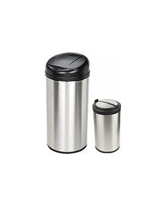 Nine Stars CB-DZT-49-8/12-18 Combo Infrared Touchless Waste Receptacles - (1) 13 Gallon and (1) 3.2 Gallon Capacity - Stainless Steel with Black Accents