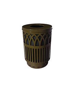 Witt Industries COV40 Covington Collection Classic Trash Can - 40 Gallon Capacity - 24" Dia. x 34 5/8" H - Black, Brown, Green and Silver