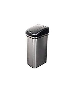 Nine Stars DZT-42-1 Infrared Touchless Waste Receptacle - 11.1 Gallon Capacity - 14 3/5" L x 10 2/5" W x 27" H - Stainless Steel with Black Top