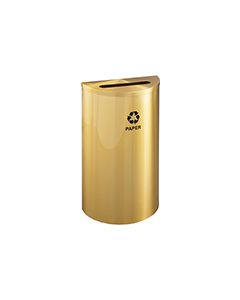 Glaro P1899BE RecyclePro Half Round Receptacle with Slot Opening - 14 Gallon Capacity - 30" H x 18" W x 9" D - Satin Brass