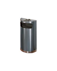 Rubbermaid / United Receptacle SO8SU-20A European Designer Line Half Round Ash/Trash Receptacle - Anthracite with Mirror Chrome - 9 Gallon Capacity - 18" W x 32" H x 9" D - Dispsoal Opening is 15" W x 5" H