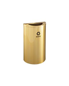 Glaro T1899BE RecyclePro Half Round Receptacle with Half Round Opening - 14 Gallon Capacity - 30" H x 18" W x 9" D - Satin Brass